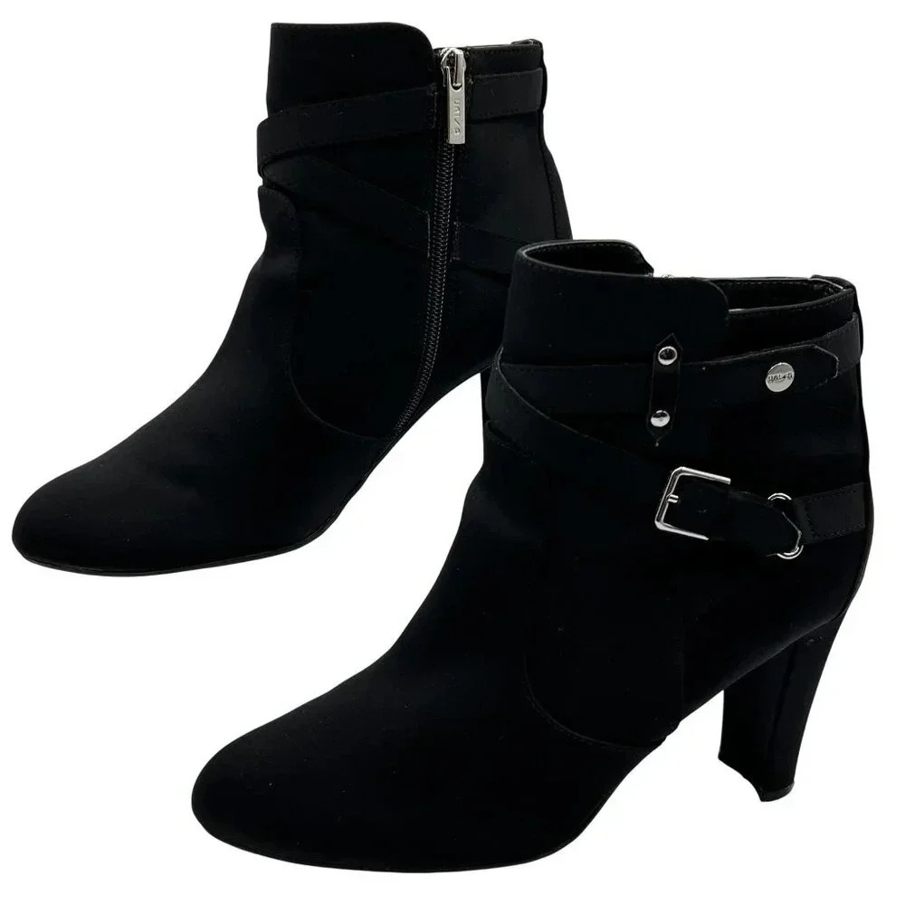 Unisa Unryder Womens 8.5M Black Ankle Bootie Buckle Straps Zip up Biker Boots